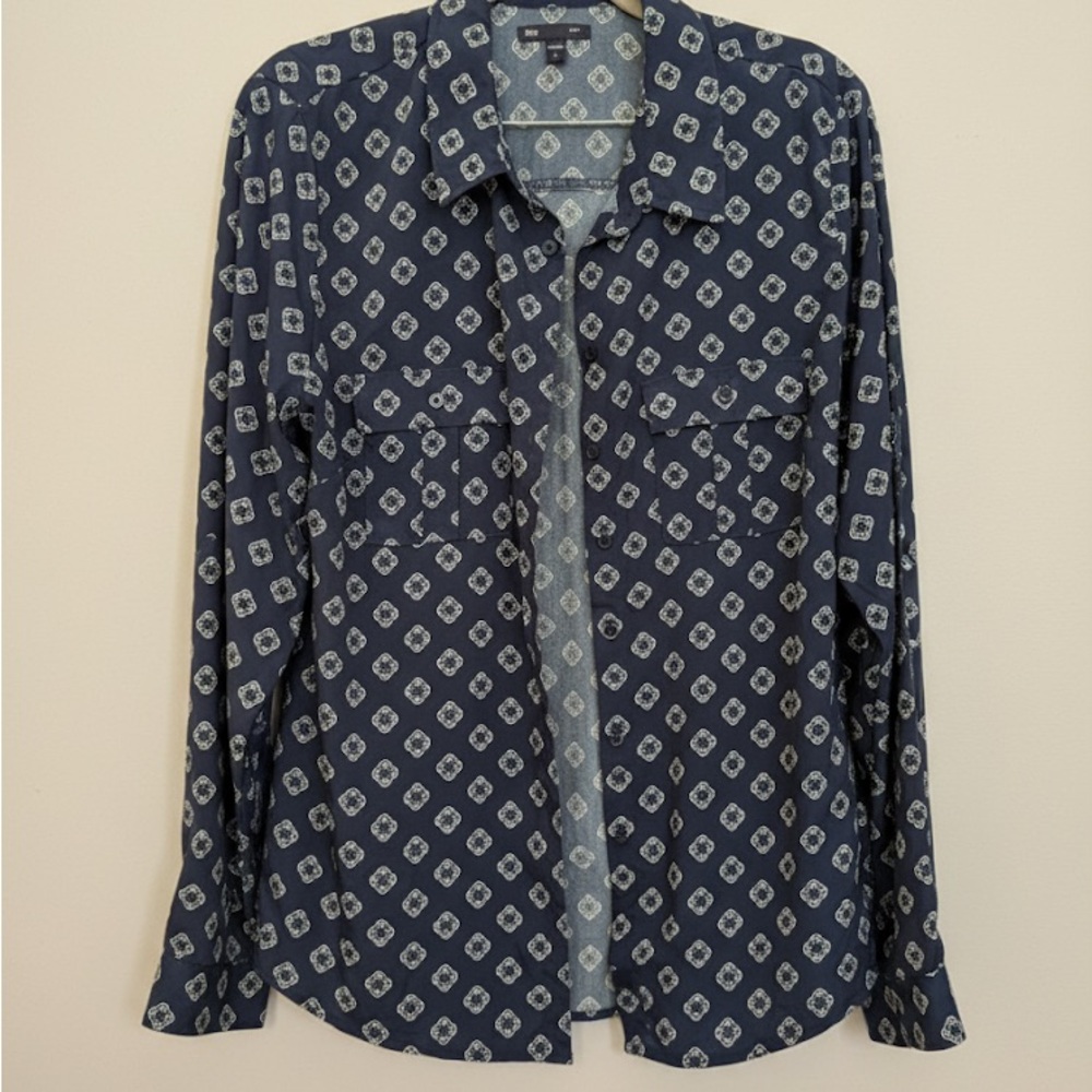 GAP Navy Blue Geometric Women's Button Down Shirt